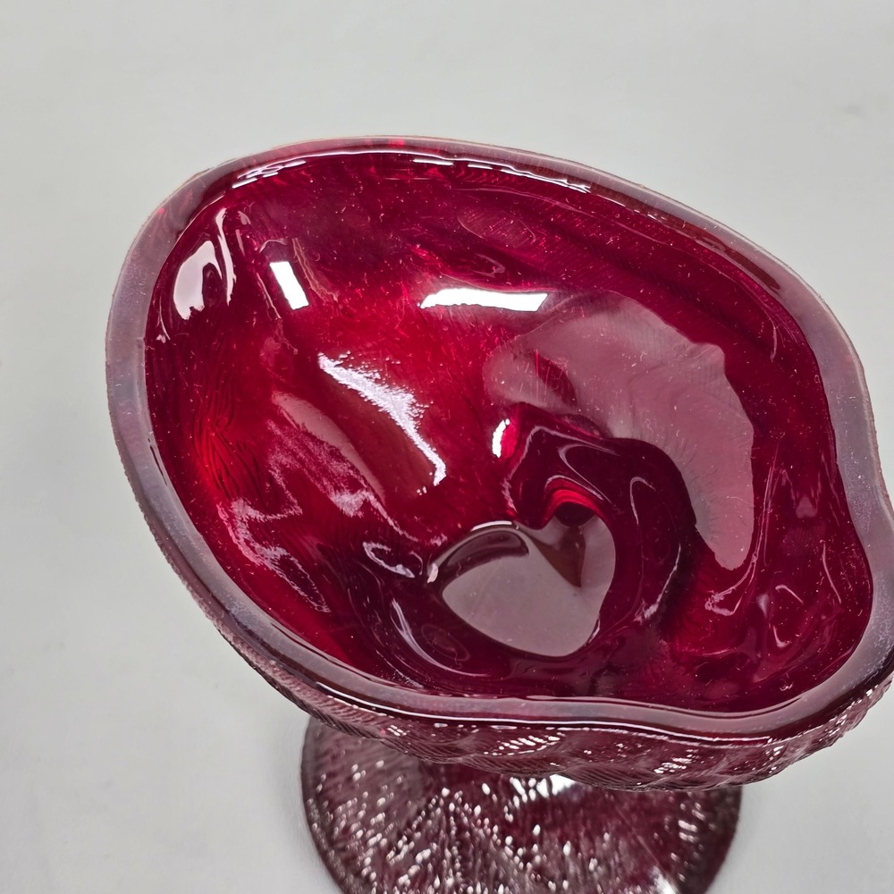 Vintage Ruby Red Slag Glass Rooster Candy Dish Pedestal Covered Compote 2pc - Picture 3 of 14